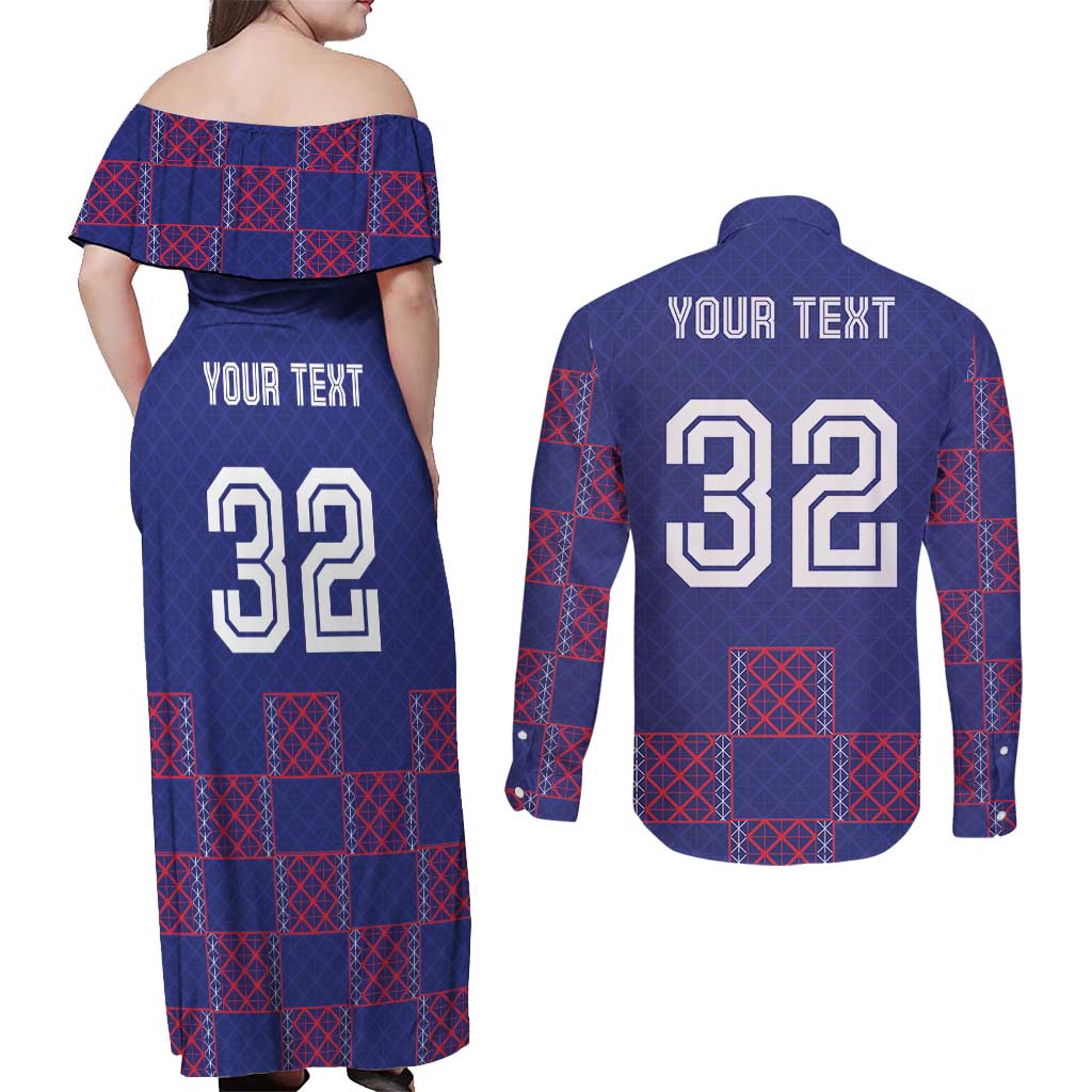 Custom Basketball Fan Jersey French Couples Matching Off Shoulder Maxi Dress and Long Sleeve Button Shirt Paris Architectural Heritage Checkered Style - Wonder Print Shop