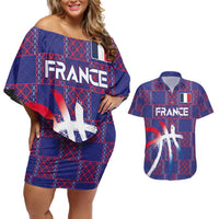 Custom Basketball Fan Jersey French Couples Matching Off Shoulder Short Dress and Hawaiian Shirt Paris Architectural Heritage Checkered Style - Wonder Print Shop