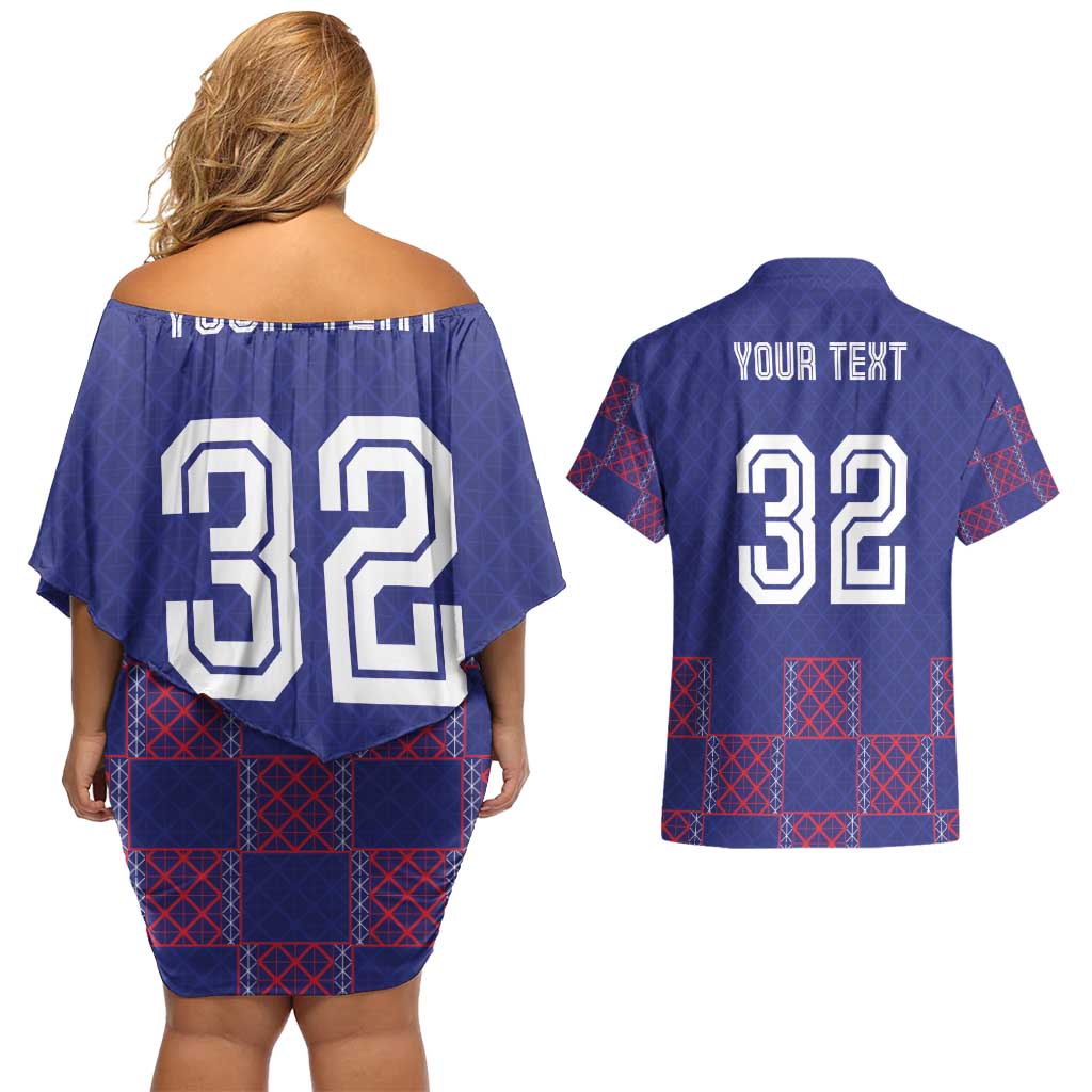 Custom Basketball Fan Jersey French Couples Matching Off Shoulder Short Dress and Hawaiian Shirt Paris Architectural Heritage Checkered Style - Wonder Print Shop