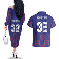 Custom Basketball Fan Jersey French Couples Matching Off The Shoulder Long Sleeve Dress and Hawaiian Shirt Paris Architectural Heritage Checkered Style - Wonder Print Shop