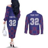 Custom Basketball Fan Jersey French Couples Matching Off The Shoulder Long Sleeve Dress and Long Sleeve Button Shirt Paris Architectural Heritage Checkered Style - Wonder Print Shop