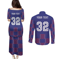 Custom Basketball Fan Jersey French Couples Matching Puletasi and Long Sleeve Button Shirt Paris Architectural Heritage Checkered Style - Wonder Print Shop
