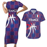 Custom Basketball Fan Jersey French Couples Matching Short Sleeve Bodycon Dress and Hawaiian Shirt Paris Architectural Heritage Checkered Style - Wonder Print Shop