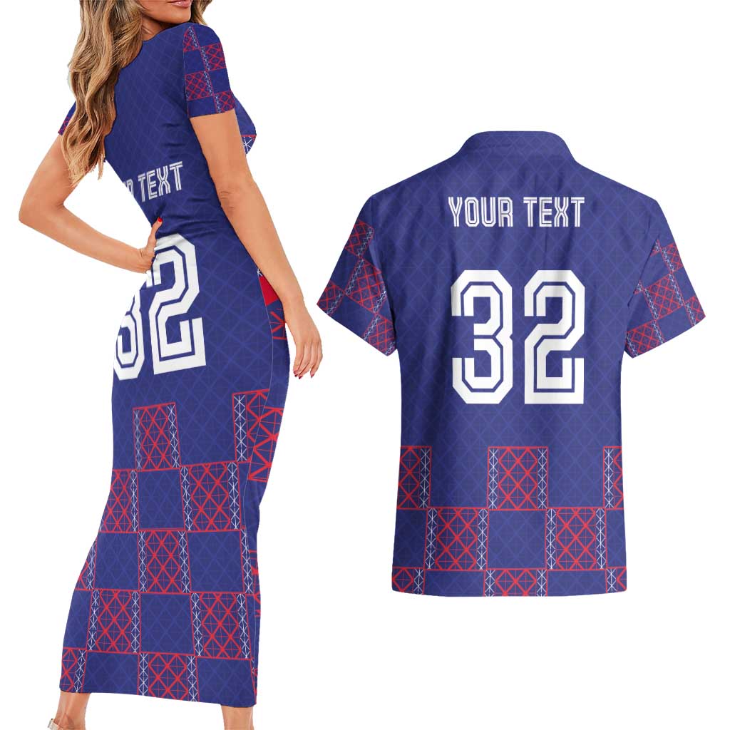 Custom Basketball Fan Jersey French Couples Matching Short Sleeve Bodycon Dress and Hawaiian Shirt Paris Architectural Heritage Checkered Style - Wonder Print Shop