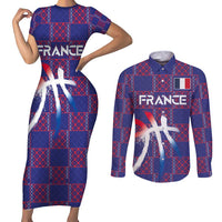 Custom Basketball Fan Jersey French Couples Matching Short Sleeve Bodycon Dress and Long Sleeve Button Shirt Paris Architectural Heritage Checkered Style - Wonder Print Shop