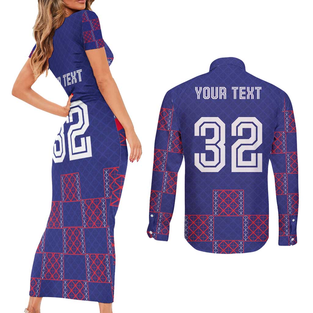 Custom Basketball Fan Jersey French Couples Matching Short Sleeve Bodycon Dress and Long Sleeve Button Shirt Paris Architectural Heritage Checkered Style - Wonder Print Shop