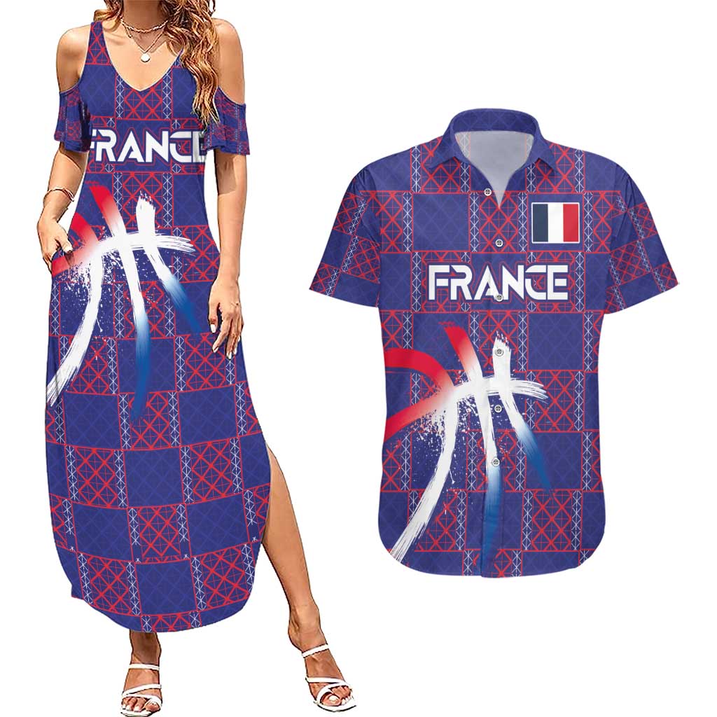 Custom Basketball Fan Jersey French Couples Matching Summer Maxi Dress and Hawaiian Shirt Paris Architectural Heritage Checkered Style - Wonder Print Shop