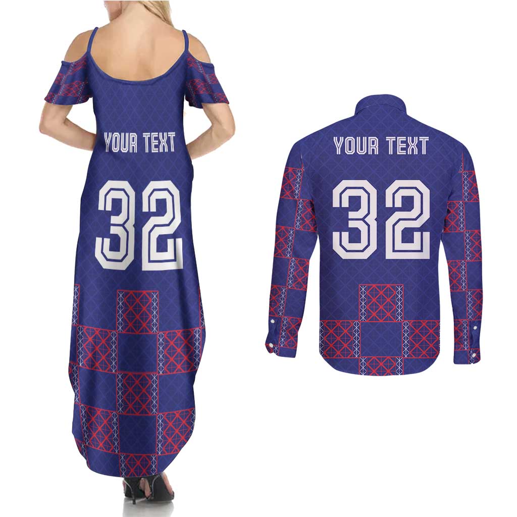 Custom Basketball Fan Jersey French Couples Matching Summer Maxi Dress and Long Sleeve Button Shirt Paris Architectural Heritage Checkered Style - Wonder Print Shop