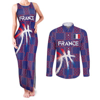 Custom Basketball Fan Jersey French Couples Matching Tank Maxi Dress and Long Sleeve Button Shirt Paris Architectural Heritage Checkered Style - Wonder Print Shop
