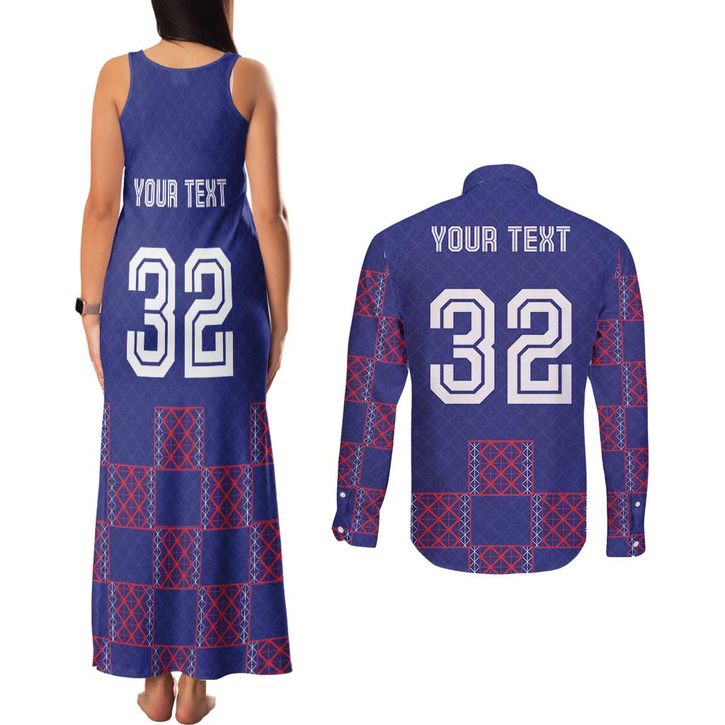 Custom Basketball Fan Jersey French Couples Matching Tank Maxi Dress and Long Sleeve Button Shirt Paris Architectural Heritage Checkered Style - Wonder Print Shop
