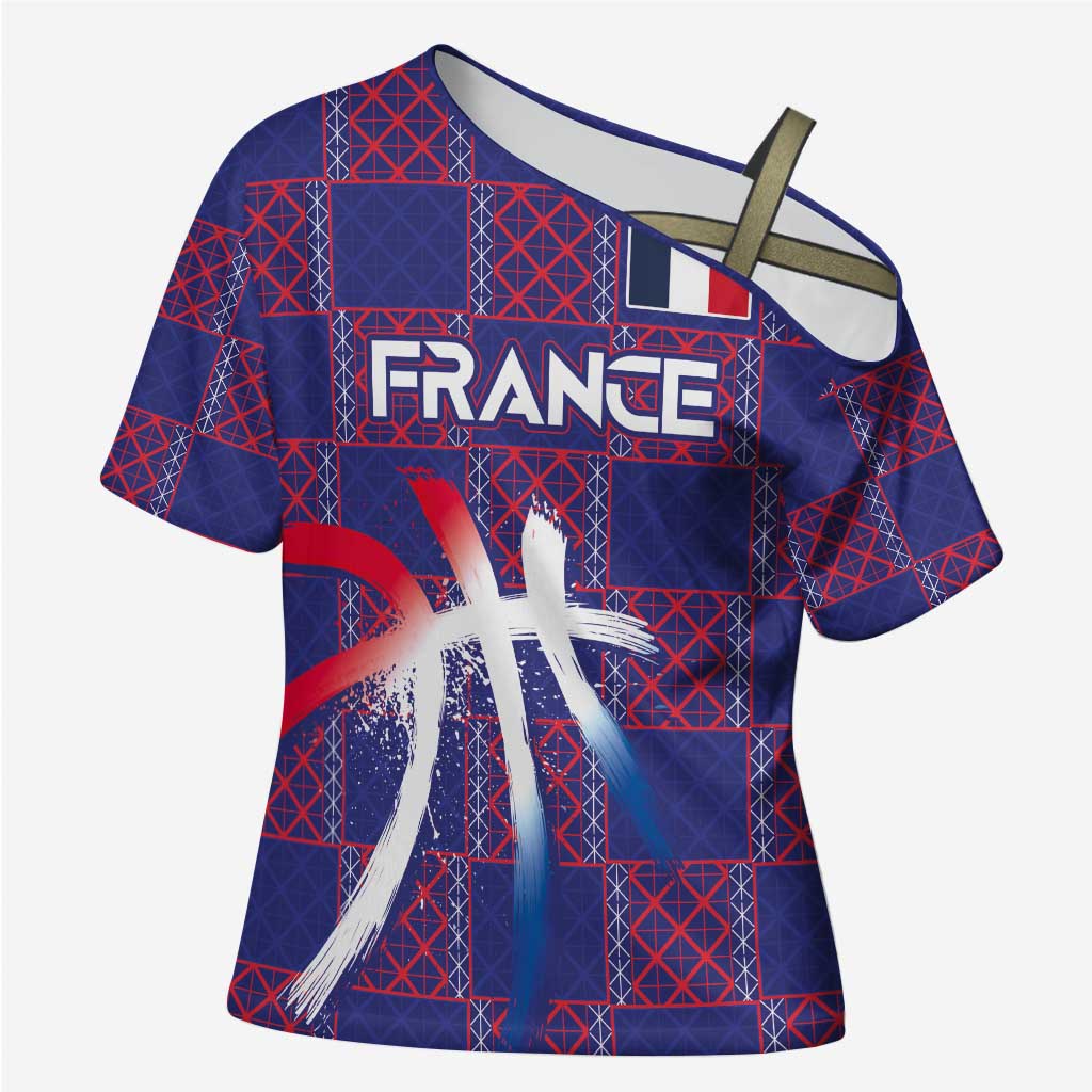 Custom Basketball Fan Jersey French Cross Shoulder Shirt Paris Architectural Heritage Checkered Style - Wonder Print Shop