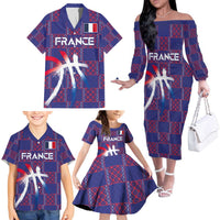 Custom Basketball Fan Jersey French Family Matching Off The Shoulder Long Sleeve Dress and Hawaiian Shirt Paris Architectural Heritage Checkered Style - Wonder Print Shop