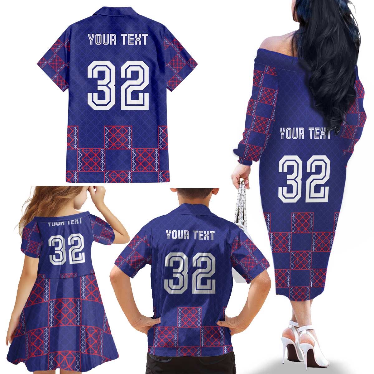 Custom Basketball Fan Jersey French Family Matching Off The Shoulder Long Sleeve Dress and Hawaiian Shirt Paris Architectural Heritage Checkered Style - Wonder Print Shop