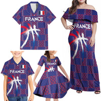 Custom Basketball Fan Jersey French Family Matching Off Shoulder Maxi Dress and Hawaiian Shirt Paris Architectural Heritage Checkered Style - Wonder Print Shop