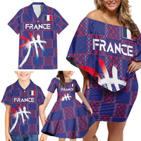 Custom Basketball Fan Jersey French Family Matching Off Shoulder Short Dress and Hawaiian Shirt Paris Architectural Heritage Checkered Style - Wonder Print Shop
