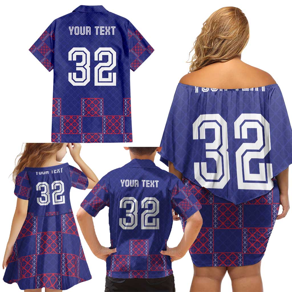 Custom Basketball Fan Jersey French Family Matching Off Shoulder Short Dress and Hawaiian Shirt Paris Architectural Heritage Checkered Style - Wonder Print Shop