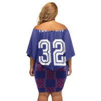 Custom Basketball Fan Jersey French Family Matching Off Shoulder Short Dress and Hawaiian Shirt Paris Architectural Heritage Checkered Style - Wonder Print Shop