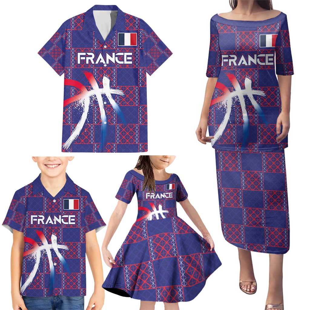 Custom Basketball Fan Jersey French Family Matching Puletasi and Hawaiian Shirt Paris Architectural Heritage Checkered Style - Wonder Print Shop