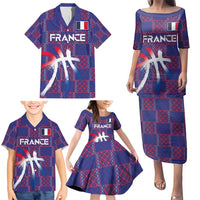 Custom Basketball Fan Jersey French Family Matching Puletasi and Hawaiian Shirt Paris Architectural Heritage Checkered Style - Wonder Print Shop