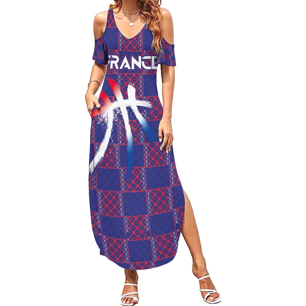 Custom Basketball Fan Jersey French Family Matching Summer Maxi Dress and Hawaiian Shirt Paris Architectural Heritage Checkered Style - Wonder Print Shop