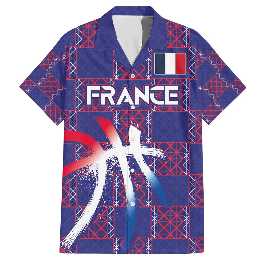 Custom Basketball Fan Jersey French Hawaiian Shirt Paris Architectural Heritage Checkered Style - Wonder Print Shop
