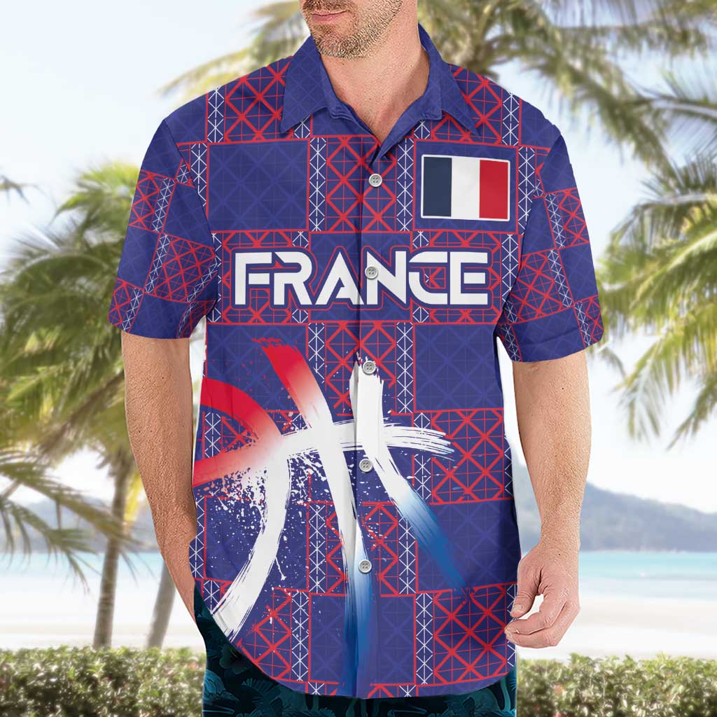 Custom Basketball Fan Jersey French Hawaiian Shirt Paris Architectural Heritage Checkered Style - Wonder Print Shop