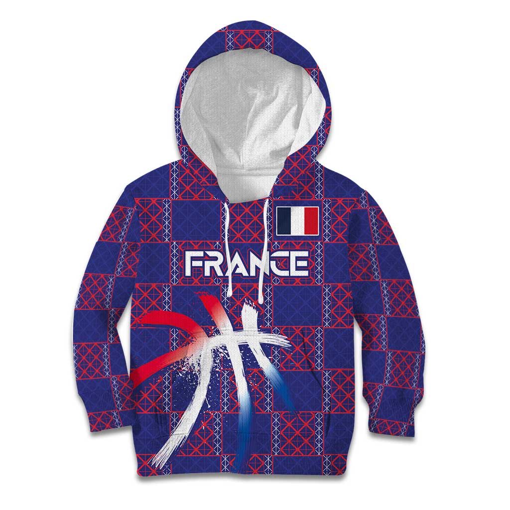 Custom Basketball Fan Jersey French Kid Hoodie Paris Architectural Heritage Checkered Style - Wonder Print Shop