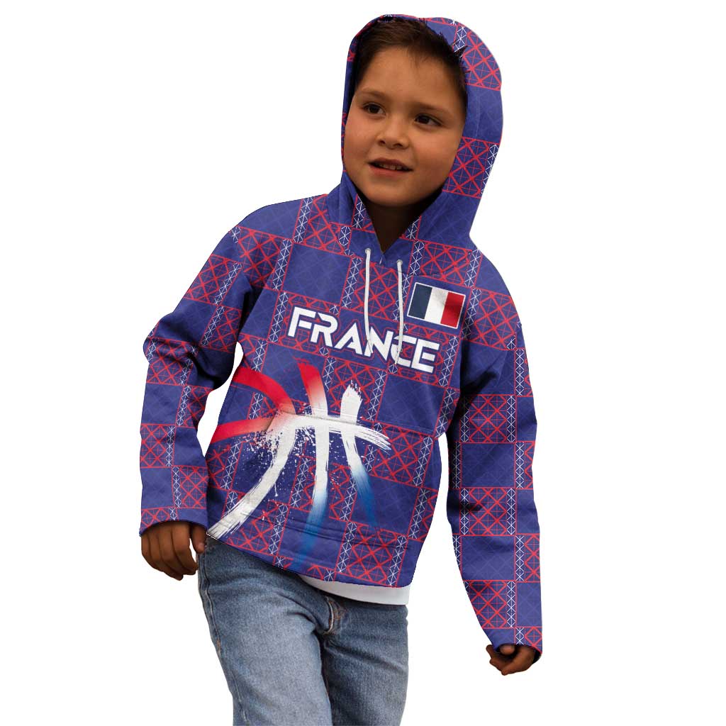 Custom Basketball Fan Jersey French Kid Hoodie Paris Architectural Heritage Checkered Style - Wonder Print Shop