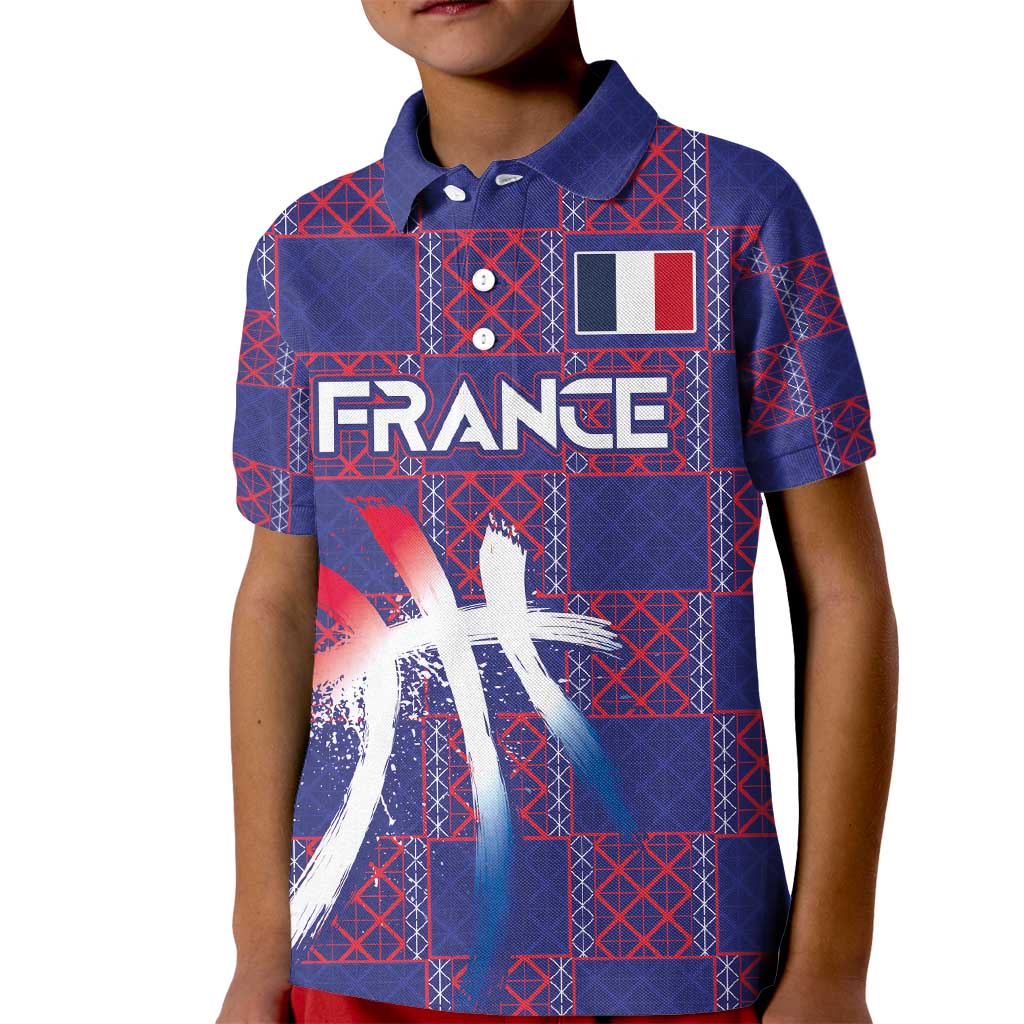 Custom Basketball Fan Jersey French Kid Polo Shirt Paris Architectural Heritage Checkered Style - Wonder Print Shop