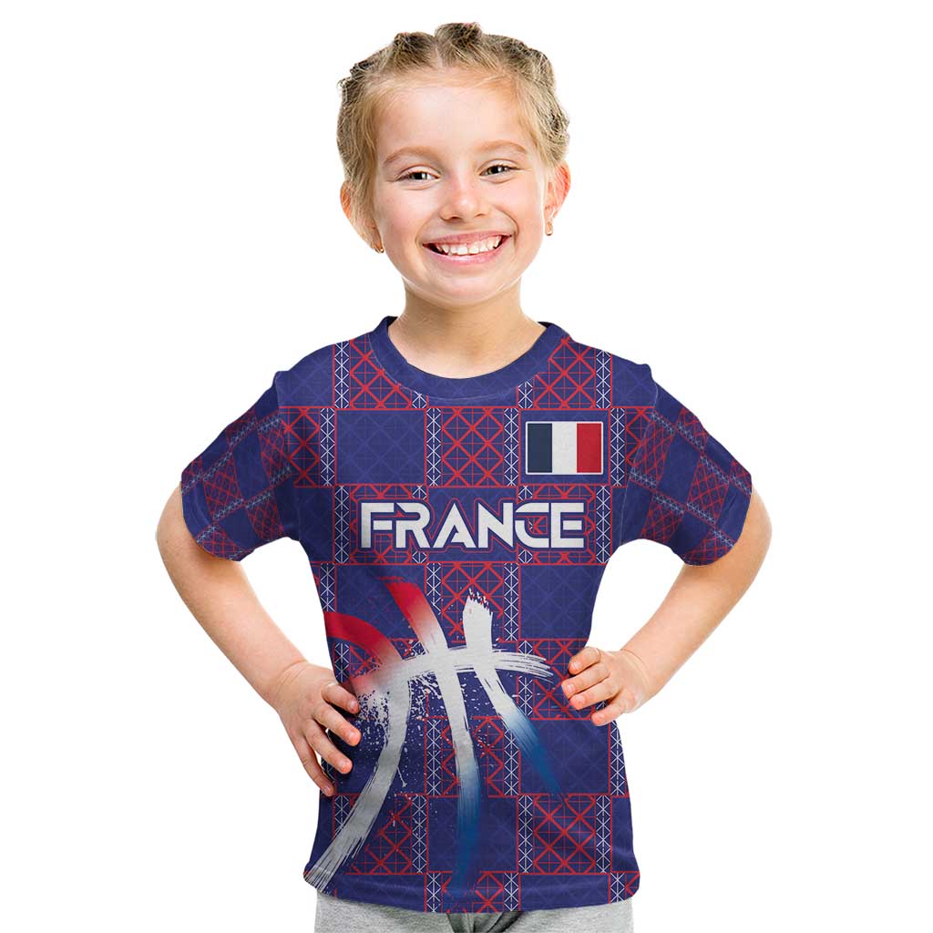 Custom Basketball Fan Jersey French Kid T Shirt Paris Architectural Heritage Checkered Style - Wonder Print Shop