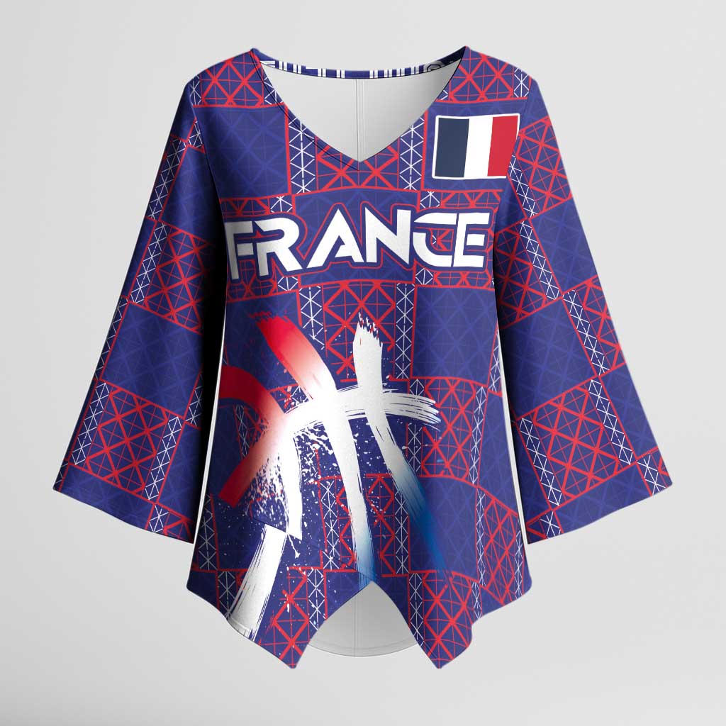 Custom Basketball Fan Jersey French Kimono Sleeve Blouse Paris Architectural Heritage Checkered Style - Wonder Print Shop