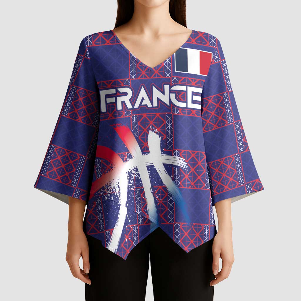 Custom Basketball Fan Jersey French Kimono Sleeve Blouse Paris Architectural Heritage Checkered Style - Wonder Print Shop