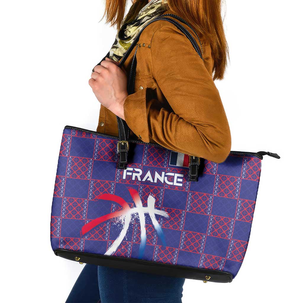 Basketball Fan Jersey French Leather Tote Bag Paris Architectural Heritage Checkered Style - Wonder Print Shop