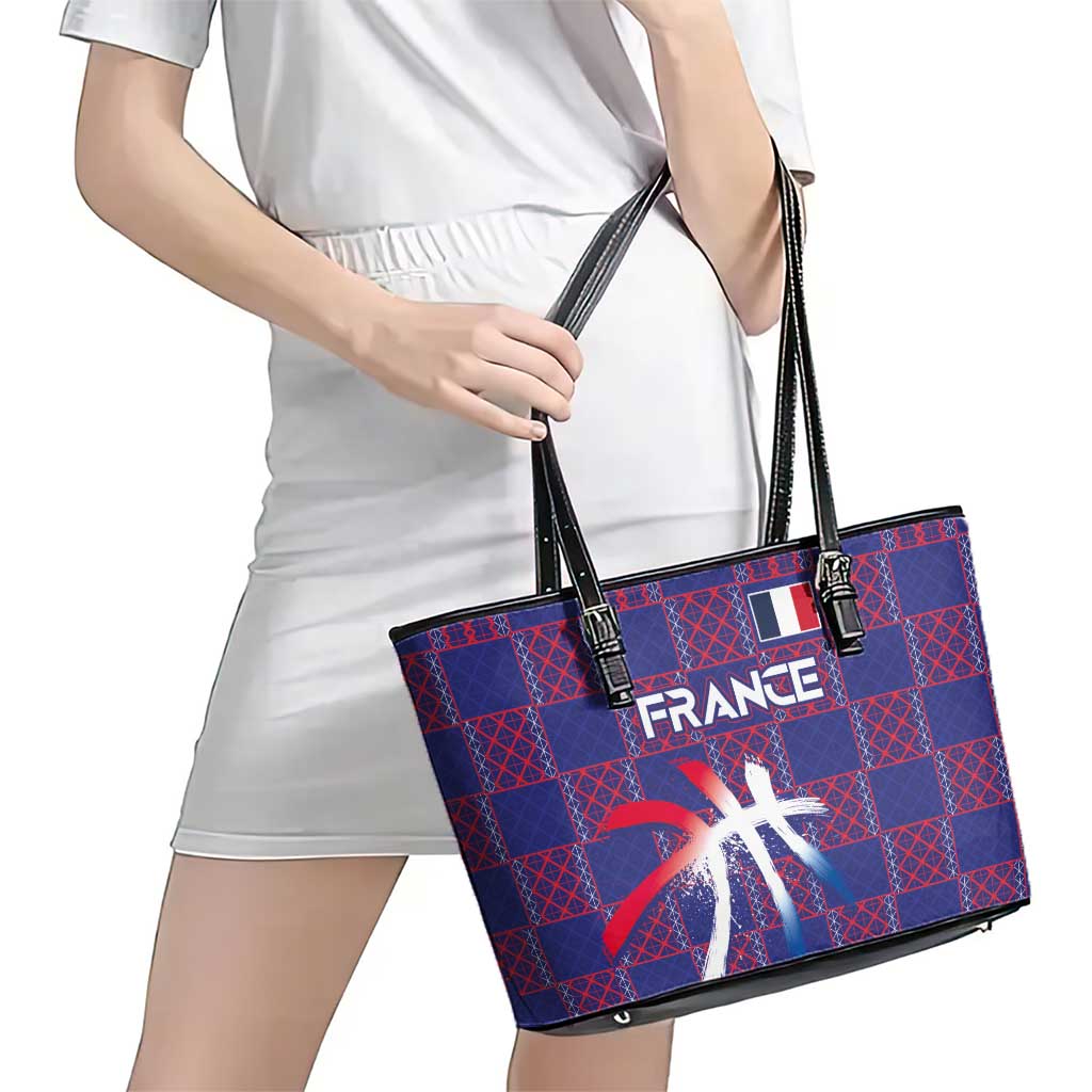 Basketball Fan Jersey French Leather Tote Bag Paris Architectural Heritage Checkered Style - Wonder Print Shop