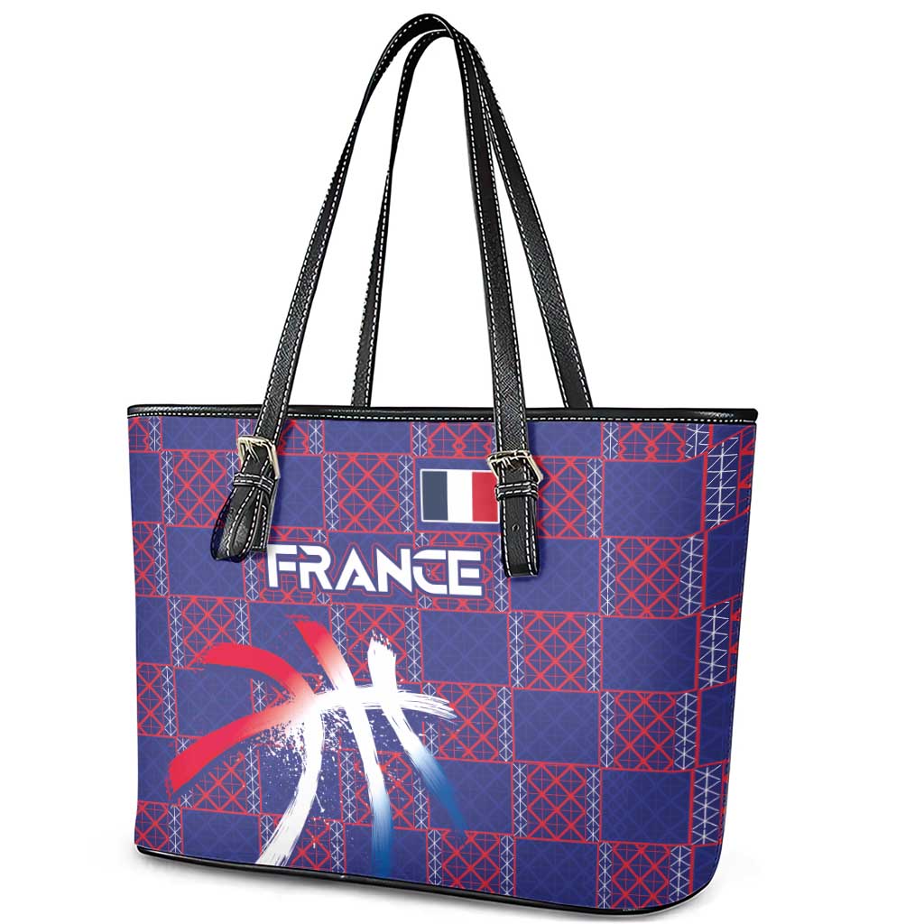 Basketball Fan Jersey French Leather Tote Bag Paris Architectural Heritage Checkered Style - Wonder Print Shop