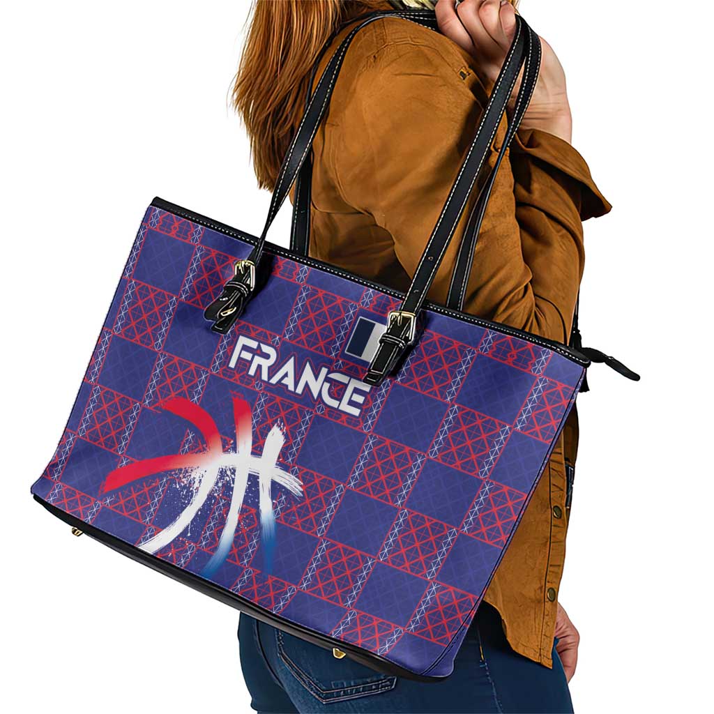 Basketball Fan Jersey French Leather Tote Bag Paris Architectural Heritage Checkered Style - Wonder Print Shop