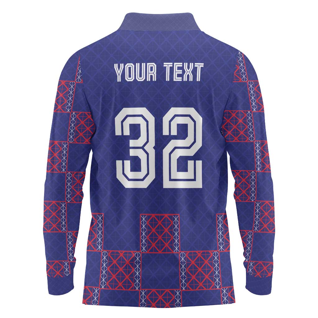 Custom Basketball Fan Jersey French Long Sleeve Polo Shirt Paris Architectural Heritage Checkered Style - Wonder Print Shop