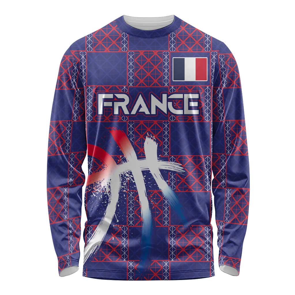 Custom Basketball Fan Jersey French Long Sleeve Shirt Paris Architectural Heritage Checkered Style - Wonder Print Shop
