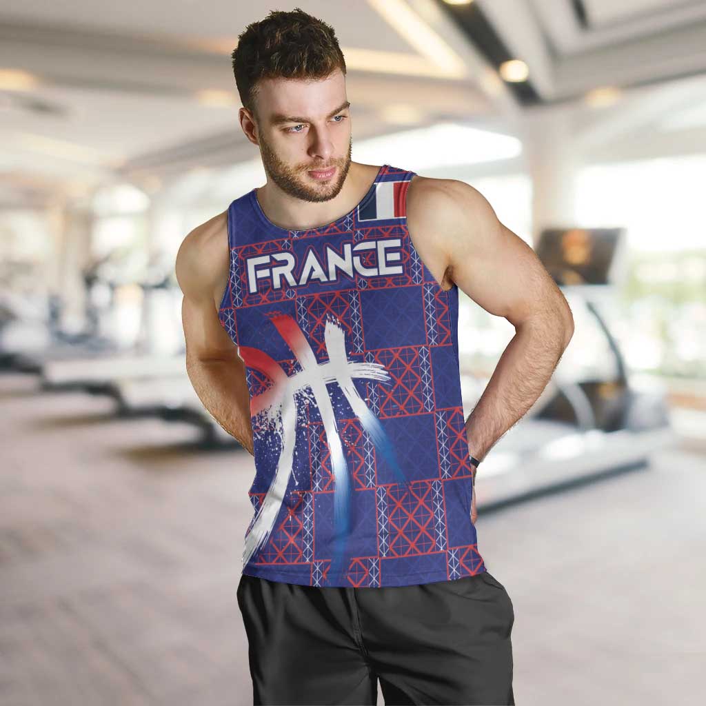 Custom Basketball Fan Jersey French Men Tank Top Paris Architectural Heritage Checkered Style - Wonder Print Shop