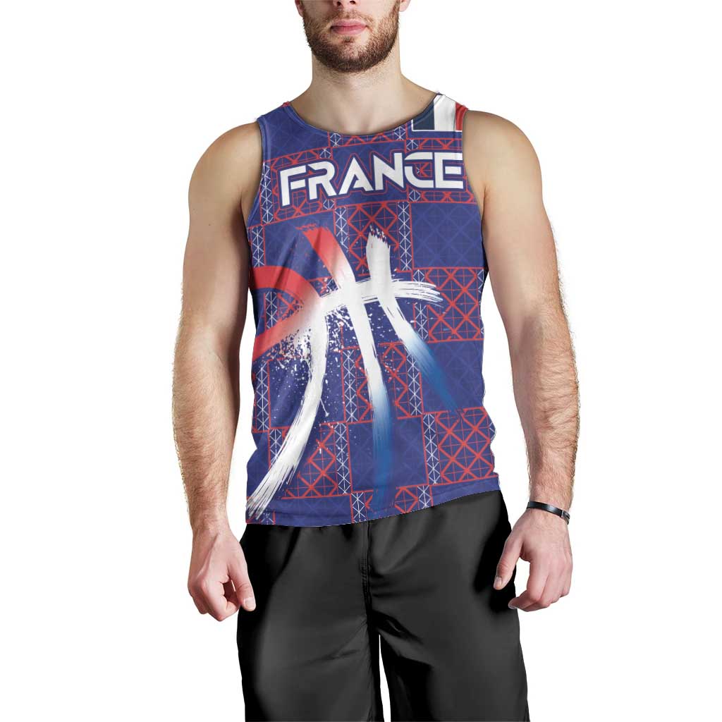 Custom Basketball Fan Jersey French Men Tank Top Paris Architectural Heritage Checkered Style - Wonder Print Shop