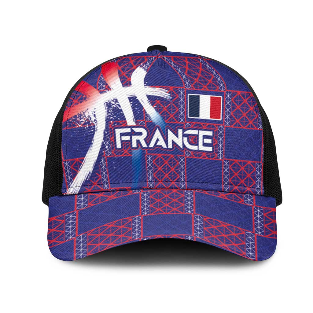 Basketball Fan Jersey French Mesh Trucker Cap Paris Architectural Heritage Checkered Style - Wonder Print Shop