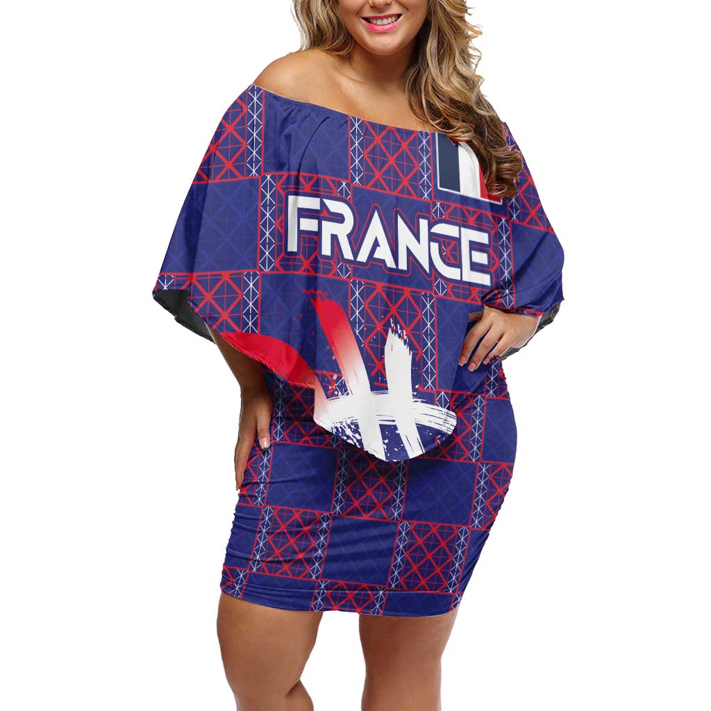 Custom Basketball Fan Jersey French Off Shoulder Short Dress Paris Architectural Heritage Checkered Style - Wonder Print Shop