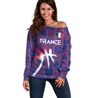 Custom Basketball Fan Jersey French Off Shoulder Sweater Paris Architectural Heritage Checkered Style - Wonder Print Shop