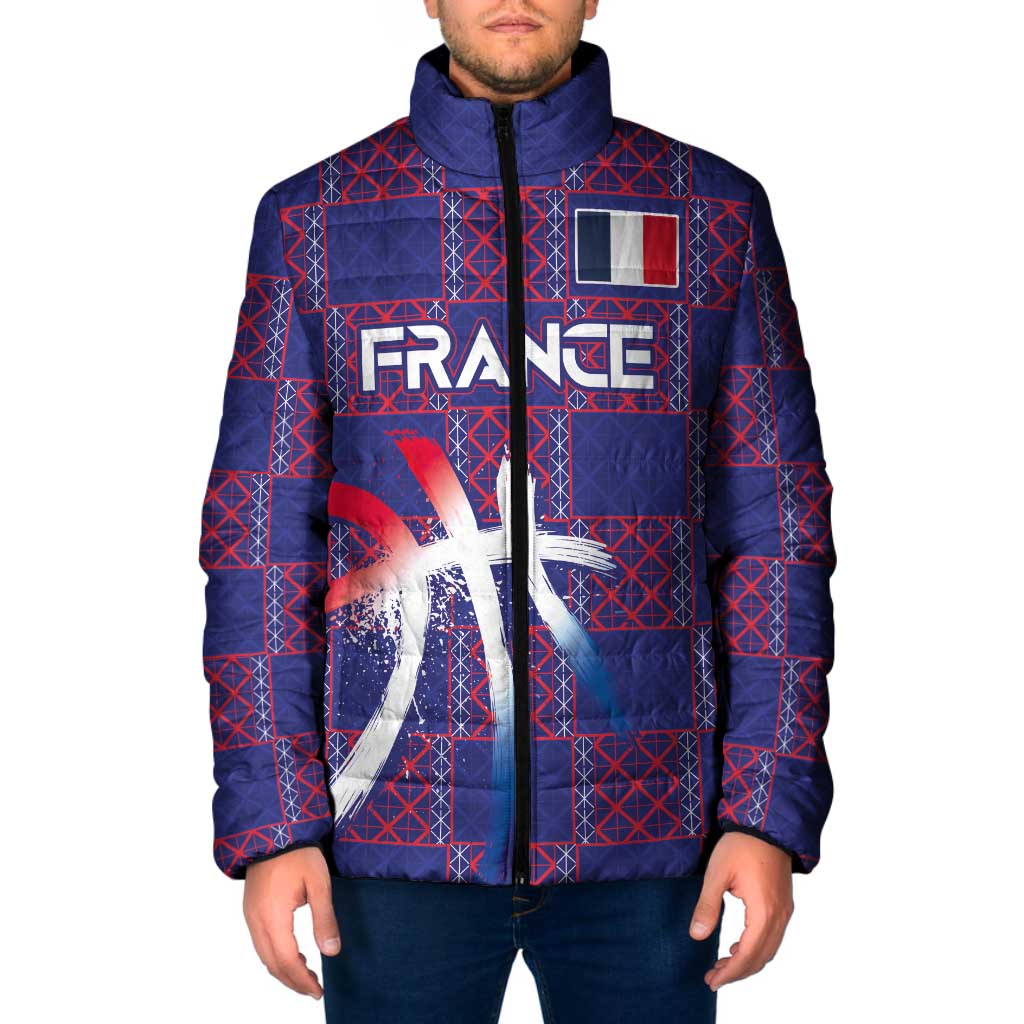 Custom Basketball Fan Jersey French Padded Jacket Paris Architectural Heritage Checkered Style - Wonder Print Shop