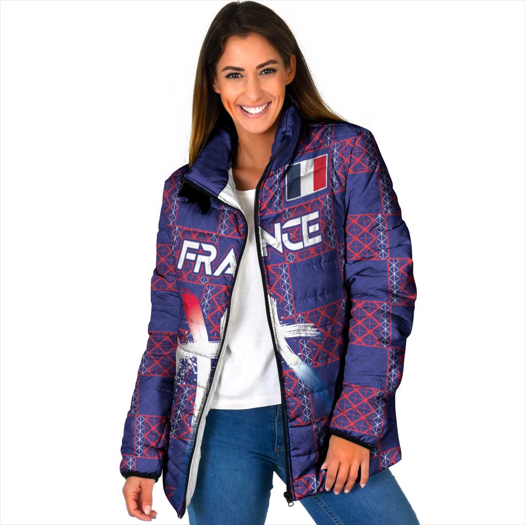 Custom Basketball Fan Jersey French Padded Jacket Paris Architectural Heritage Checkered Style - Wonder Print Shop
