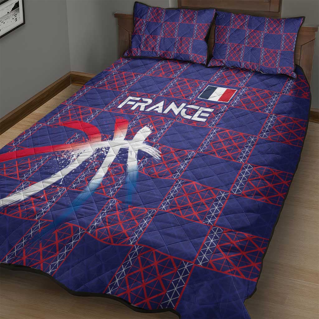 Basketball Fan Jersey French Quilt Bed Set Paris Architectural Heritage Checkered Style - Wonder Print Shop