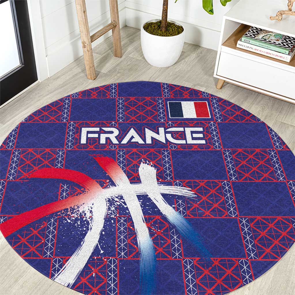 Basketball Fan Jersey French Round Carpet Paris Architectural Heritage Checkered Style - Wonder Print Shop