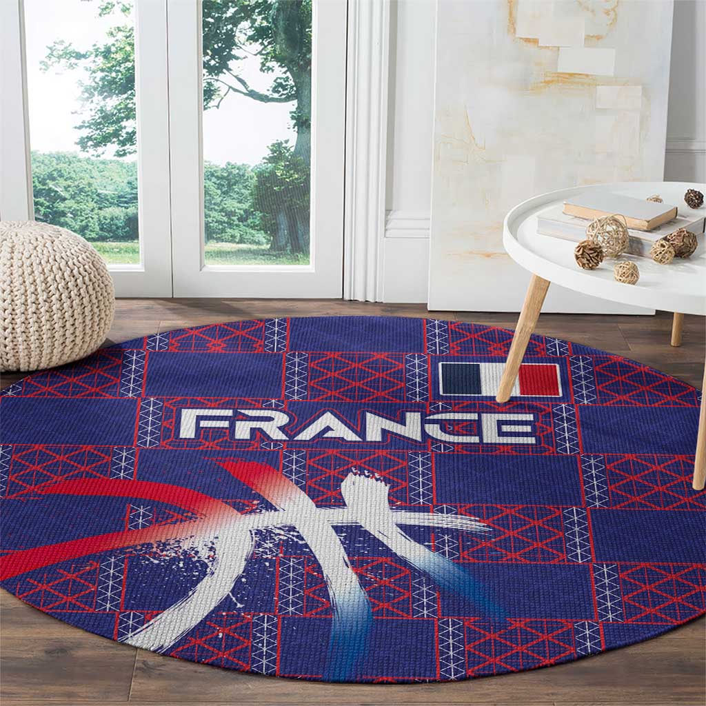 Basketball Fan Jersey French Round Carpet Paris Architectural Heritage Checkered Style - Wonder Print Shop