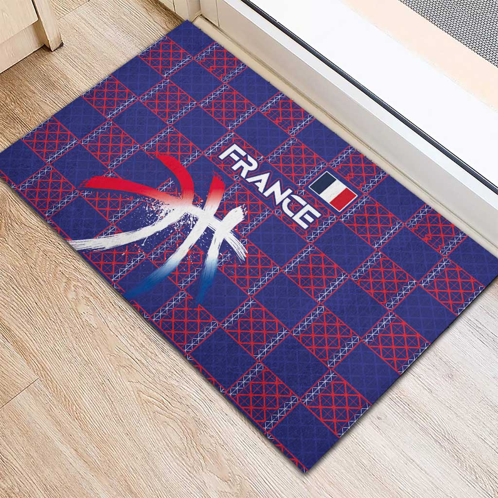 Basketball Fan Jersey French Rubber Doormat Paris Architectural Heritage Checkered Style - Wonder Print Shop