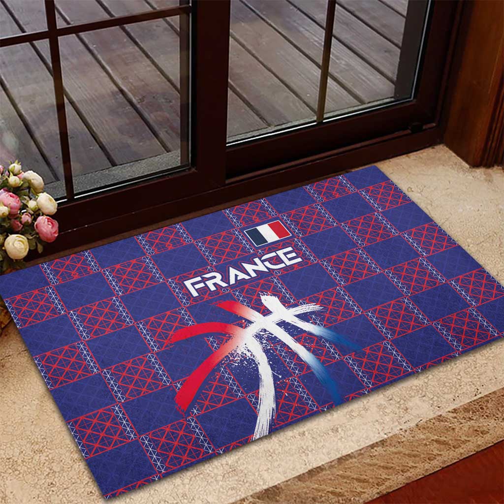 Basketball Fan Jersey French Rubber Doormat Paris Architectural Heritage Checkered Style - Wonder Print Shop